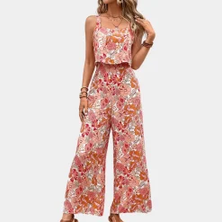 Jurken & Jumpsuits Dames*Desiree - Dames Stijlvolle Zomerse Bloemen Jumpsuit Oranje