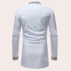 Shirts Heren*Dimitris - Modieus zomershirt met lange mouwen en etnische print Wit