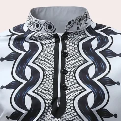 Shirts Heren*Dimitris - Modieus zomershirt met lange mouwen en etnische print Wit