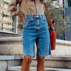 Broeken & Rokken Dames*Dora - Casual Dames High Waist Zomerse Korte Broek Blauw