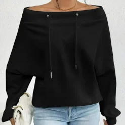 Topjes & Shirts Dames*EDNA - Comfortabel Schouderloos Zomers Sweatshirt voor Dames Zwart