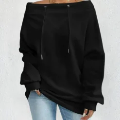 Topjes & Shirts Dames*EDNA - Comfortabel Schouderloos Zomers Sweatshirt voor Dames Zwart