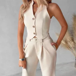 Sets Dames*Elegant zomer vest en elegante broek voor dames Beige