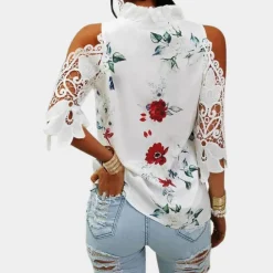 Blazers & Blouses Dames*Elegante damesblouse met bloemmotief voor de zomer Wit