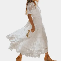 Jurken & Jumpsuits Dames*Elegante en klassieke kanten zomerjurk voor dames Wit