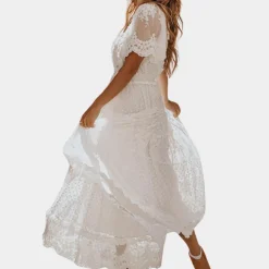 Jurken & Jumpsuits Dames*Elegante en klassieke kanten zomerjurk voor dames Wit