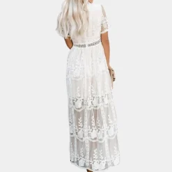 Jurken & Jumpsuits Dames*Elegante en lange kanten zomerjurk voor dames Wit