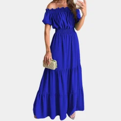 Jurken & Jumpsuits Dames*Elegante off shoulder maxi zomerjurk voor dames