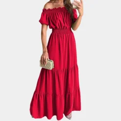 Jurken & Jumpsuits Dames*Elegante off shoulder maxi zomerjurk voor dames