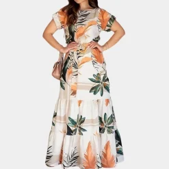 Jurken & Jumpsuits Dames*Elegante zomer bloemenjurk voor dames Oranje