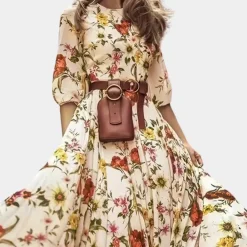 Jurken & Jumpsuits Dames*Elegante zomerse gebloemde maxi jurk voor dames Abrikoos