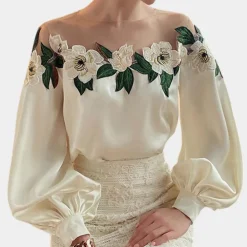 Blazers & Blouses Dames*Elegante zomerse gebloemde damesblouse Beige