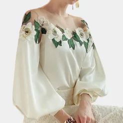 Blazers & Blouses Dames*Elegante zomerse gebloemde damesblouse Beige