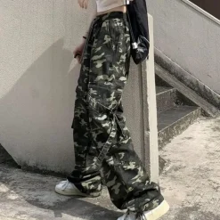 Broeken & Rokken Dames*Elera - Moderne Damesbroek met hoge taille voor de Zomer Camouflage