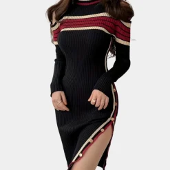 Jurken & Jumpsuits Dames*Eluned - Trendy zomerse gebreide jurk met koude schouders voor dames Zwart