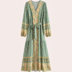 Jurken & Jumpsuits Dames*Elvira - Lange damesjurk met knopen voor de zomer