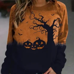 Topjes & Shirts Dames*Elza - Zomerse Halloween sweatshirt voor dames Bruin