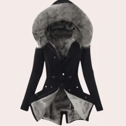 Jassen Dames*Felicitas - Trendy pluizige dames jas met warme capuchon