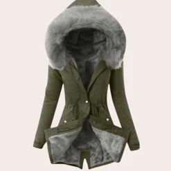 Jassen Dames*Felicitas - Trendy pluizige dames jas met warme capuchon