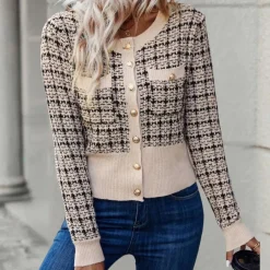 Truien & Vesten Dames*Fionnuala - Gracieus gebreid zomer vest voor dames Beige Zwart