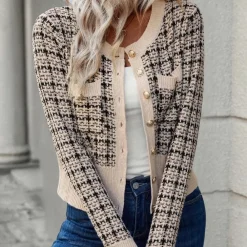 Truien & Vesten Dames*Fionnuala - Gracieus gebreid zomer vest voor dames Beige Zwart