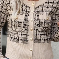 Truien & Vesten Dames*Fionnuala - Gracieus gebreid zomer vest voor dames Beige Zwart