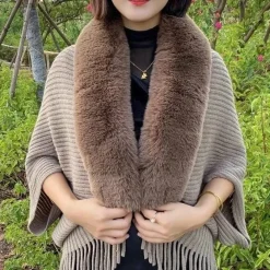 Truien & Vesten Dames*FLORENCE - Lente/Zomer gebreide franje bontkraag sjaal