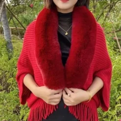 Truien & Vesten Dames*FLORENCE - Lente/Zomer gebreide franje bontkraag sjaal