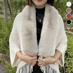 Truien & Vesten Dames*FLORENCE - Lente/Zomer gebreide franje bontkraag sjaal