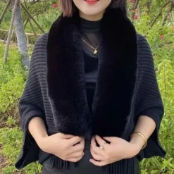 Truien & Vesten Dames*FLORENCE - Lente/Zomer gebreide franje bontkraag sjaal