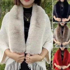 Truien & Vesten Dames*FLORENCE - Lente/Zomer gebreide franje bontkraag sjaal