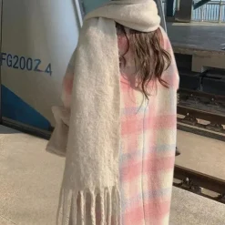 Jassen Dames*FLORIANE - Modieuze Lichte Zomerse Lange Geruite Mantel voor Dames Roze