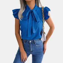 Blazers & Blouses Dames*Gail - Luchtige dames zomerblouse met strikkraag voor de lente en zomer