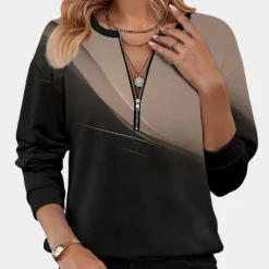 Topjes & Shirts Dames*Galina - Trendy dameshemd met rits voor de zomer Khaki