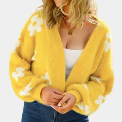 Truien & Vesten Dames*Gaspara - Stralend gebloemd zomer vest met lantaarnmouwen voor dames