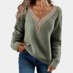 Topjes & Shirts Dames*Gebreide damestop met lange mouwen - Zomerse Stijl