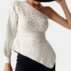 Truien & Vesten Dames*Gebreide damestrui met één schouder - Zomerse stijl Wit