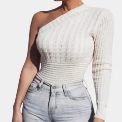 Truien & Vesten Dames*Gebreide damestrui met één schouder - Zomerse stijl Wit