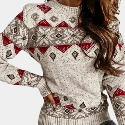 Truien & Vesten Dames*Geometrisch gebreide damestrui Abrikoos