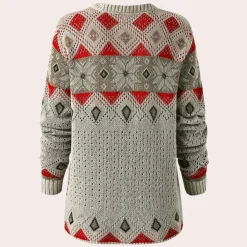 Truien & Vesten Dames*Geometrisch gebreide damestrui Abrikoos