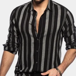 Shirts Heren*Gestreept herenoverhemd met lange mouwen voor de zomer