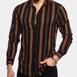 Shirts Heren*Gestreept herenoverhemd met lange mouwen voor de zomer