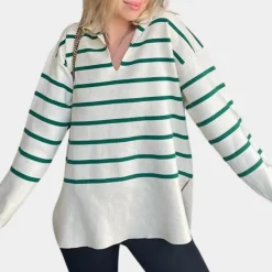 Truien & Vesten Dames*Gestreepte oversized damestrui voor de zomer Beige