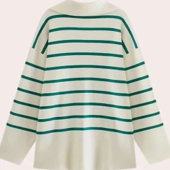 Truien & Vesten Dames*Gestreepte oversized damestrui voor de zomer Beige