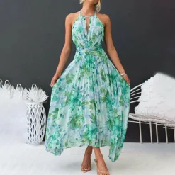 Jurken & Jumpsuits Dames*GUNILLA - Zomerse gebloemde maxi jurk Groen