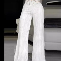 Broeken & Rokken Dames*Halina - Stijlvolle Zomerse Damesbroek met Hoge Taille Wit