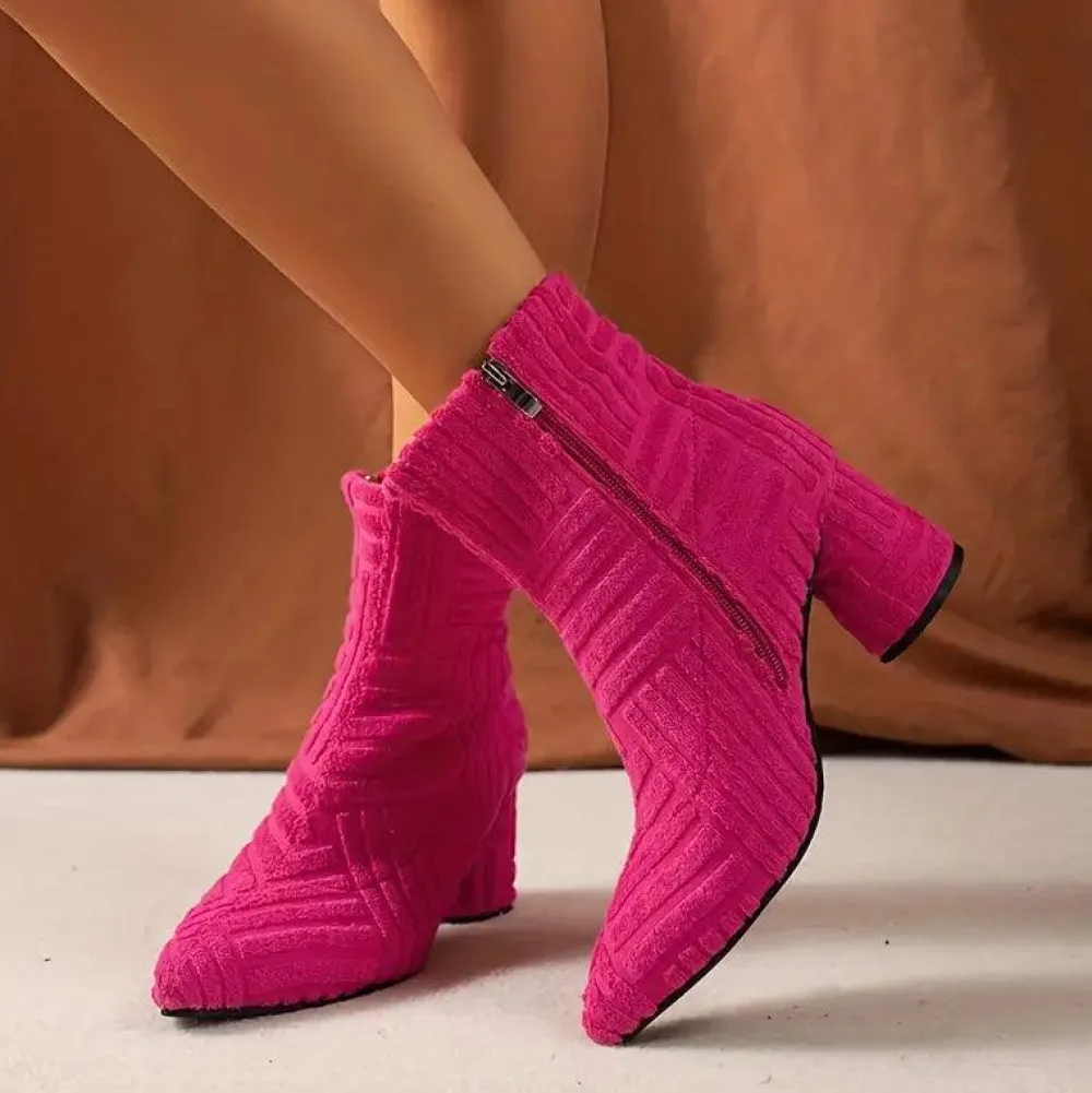 Damesschoenen*HELENA - Zomerse dameslaarzen met dikke hak in effen kleur