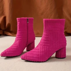 Damesschoenen*HELENA - Zomerse dameslaarzen met dikke hak in effen kleur