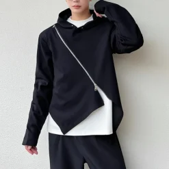 Truien & Vesten Heren*Helmut - Moderne herenhoodie met asymmetrische zoom voor de zomer Zwart