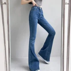 Broeken & Rokken Dames*HELVI - Luchtige uitlopende broek met hoge taille voor dames - Zomereditie Lichtblauw